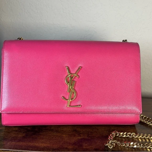Authentic YSL Saint Laurent Hot Pink Kate Leather Chain Crossbody Bag - Picture 2 of 13